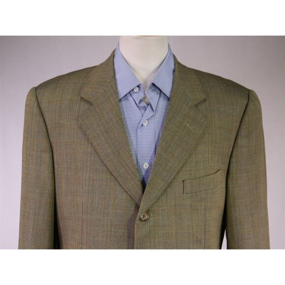Corneliani Gold Blue Woven Windowpane 3-Btn Super 100s Wool Blazer 40R - Picture 3 of 9